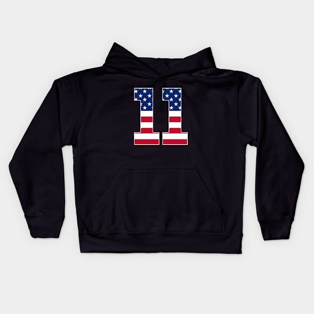 Number 11 American Flag Sports Kids Hoodie by Shariss